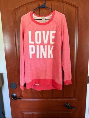 PINK Victoria's Secret Coral-Red 'LOVE PINK' Crewneck Sweatshirt